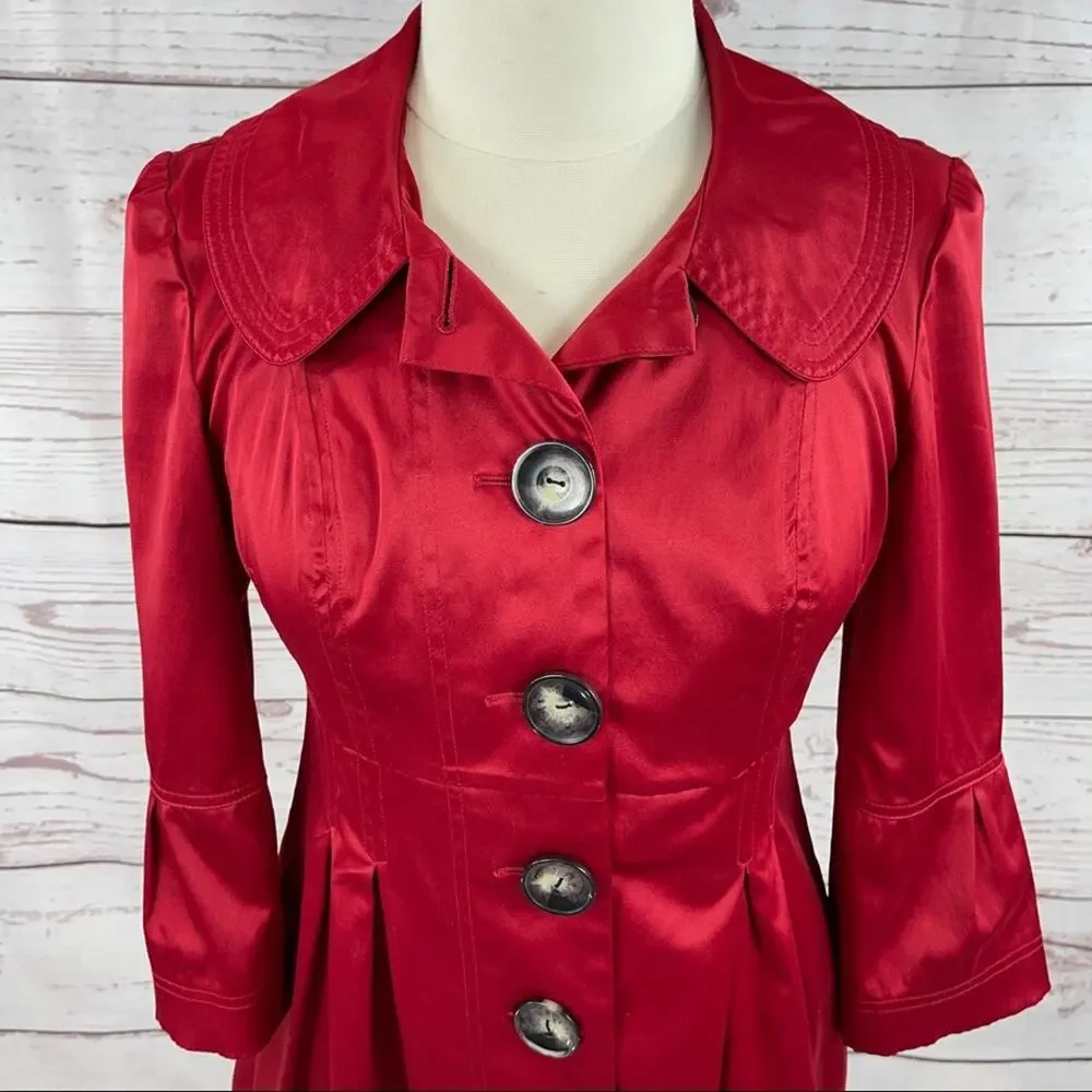 BCX mid length red jacket 3/4 flare sleeves pockets - Picture 2 of 13